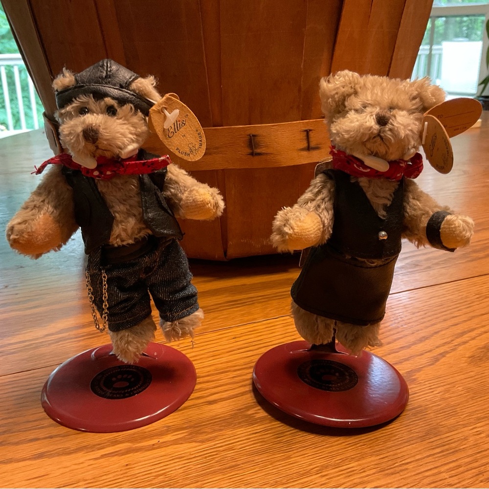 Ellis plush Motorcycle Couple with Boyds bear stands included.